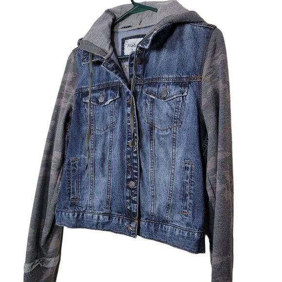 Mudd Jean Jacket Distressed Sleeves Pockets Button Juniors Womens Medium - Picture 10 of 12